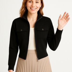 Icon Pars Simons Black Cropped Zip-Up Knit Cardigan,